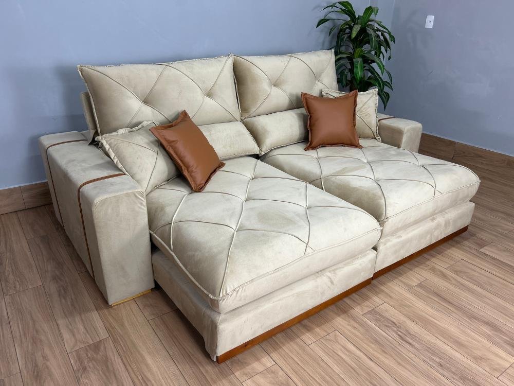 Sofá Retrátil e Reclinável Gran Bello 2.00m - Bege Veludo - Imagem 4