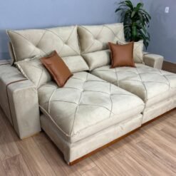 Sofá Retrátil e Reclinável Gran Bello 2.50m - Bege Veludo