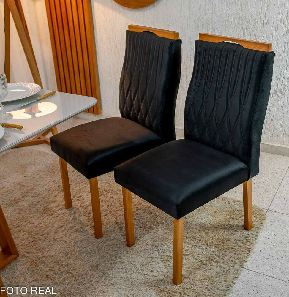 2 Cadeiras Genova Veludo Preto 504 - Art Assentos - Imagem 2