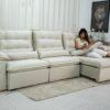 Sofá Retrátil Reclinável Emanuelly 3.20m Veludo Bege 01 - D28 Soft
