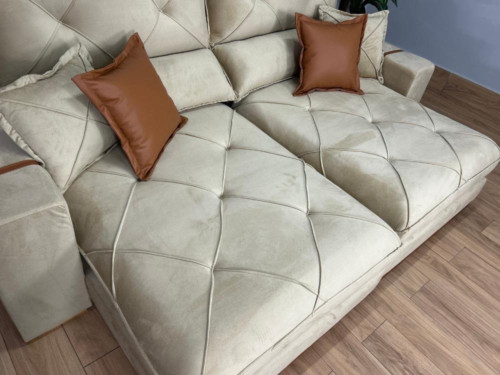 Sofá Retrátil e Reclinável Gran Bello 2.00m - Bege Veludo - Imagem 7