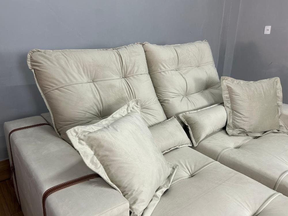 Sofá Retrátil e Reclinável Kioto 2.10m - Bege Veludo - Imagem 5