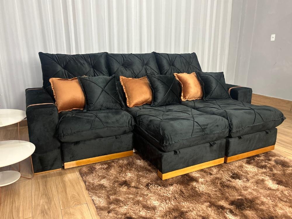 Sofá Retrátil Reclinável Pleno 3 Módulos 2.90m - Preto Veludo - Imagem 4