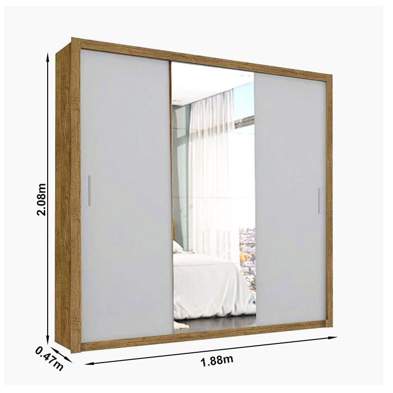 Roupeiro Casal Veneza Cinamomo/Off 3 Portas 4 Gavetas C/ 1 Espelho Larg. 1.88m - Carioca - Imagem 3