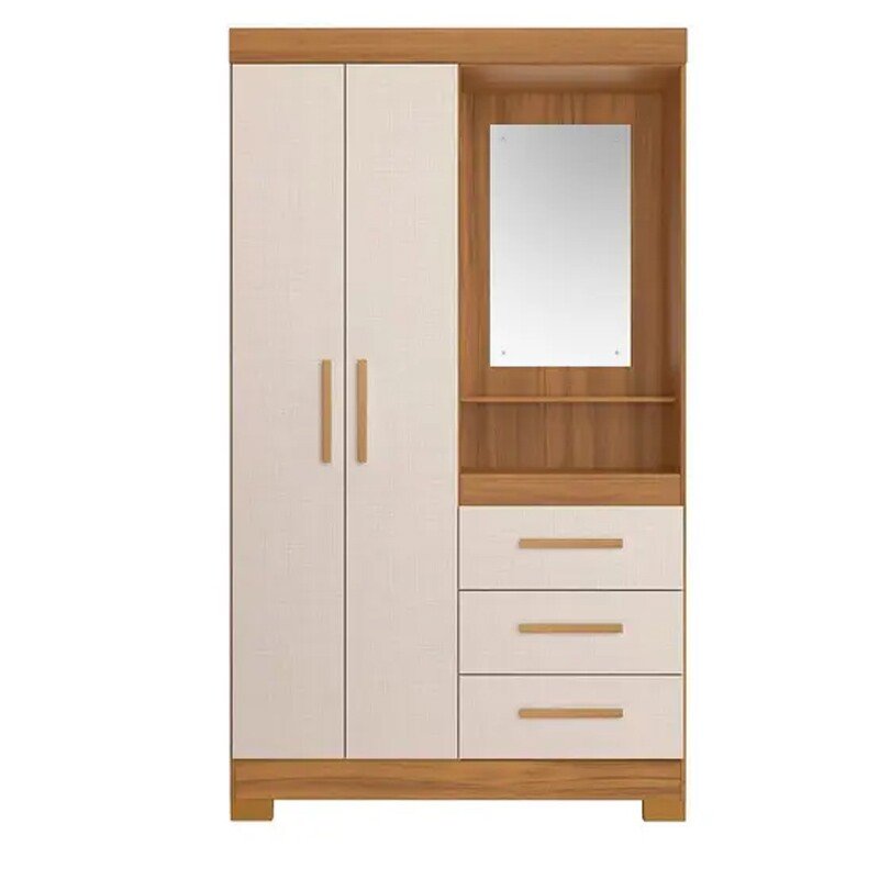 Roupeiro Solteiro NT 6020 Freijo/Off 2 portas 3 Gavetas Flex C/Pés Larg. 1.08m - Notável - Imagem 4