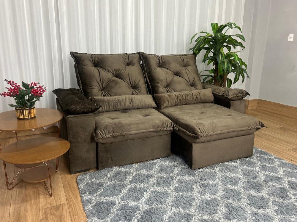 Sofá Retrátil Reclinável Porto Madeiro 2.00m- Marrom Veludo - Imagem 6