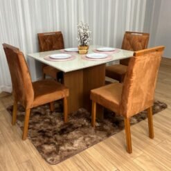 Mesa de Jantar Helo 1.20x0.90 Com 4 Cadeiras Jasmim - Mel/Off White/Terracota