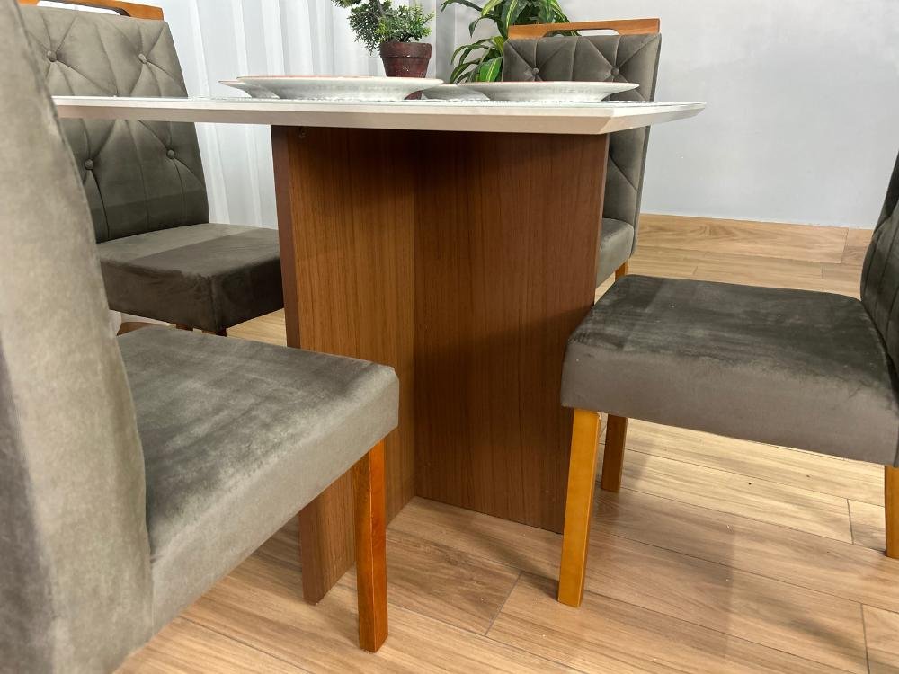 Mesa de Jantar Helo 0.90x0.90 Com 4 Cadeiras Jasmim - Mel/Off White/Marrom Veludo - Imagem 4
