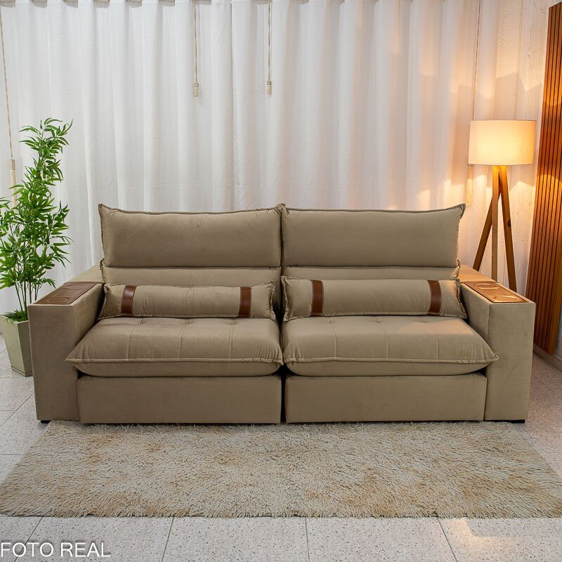 Sofá Retrátil Reclinável Ravello 2.50m Veludo Bege 3040/04 - Molas Ensacadas Pockets - Imagem 7