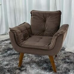 Poltrona Pérola Base Fixa Veludo Marrom