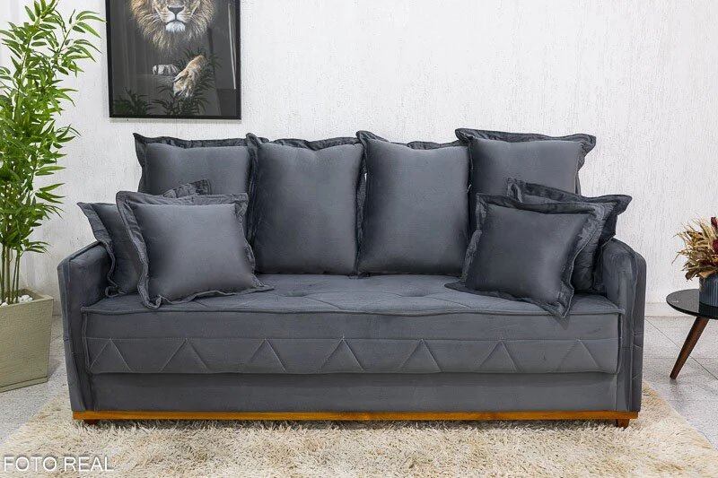 Sofá 3 lugares Vican Veludo Cinza 5001 Larg. 2.00m - Molas Bonnel - Imagem 2