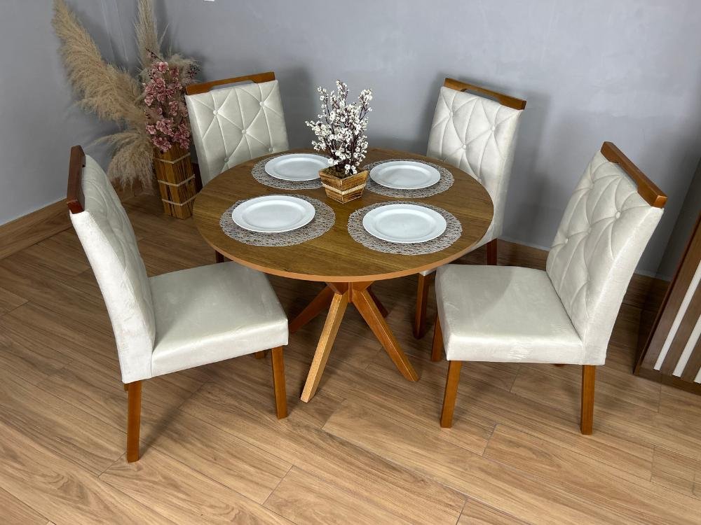 Mesa de Jantar Simpatia 1.08x1.08 Circular Com 4 cadeiras Jasmim - Cinamomo/Bege - Imagem 7