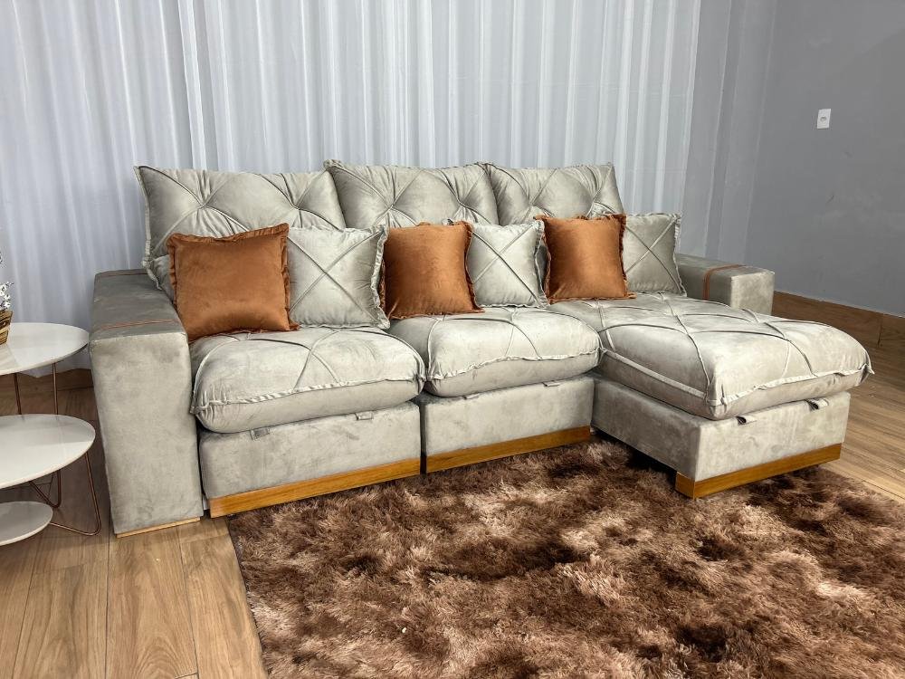 Sofá Retrátil Reclinável Pleno 3 Módulos 2.90m - Capuccino Veludo - Imagem 3