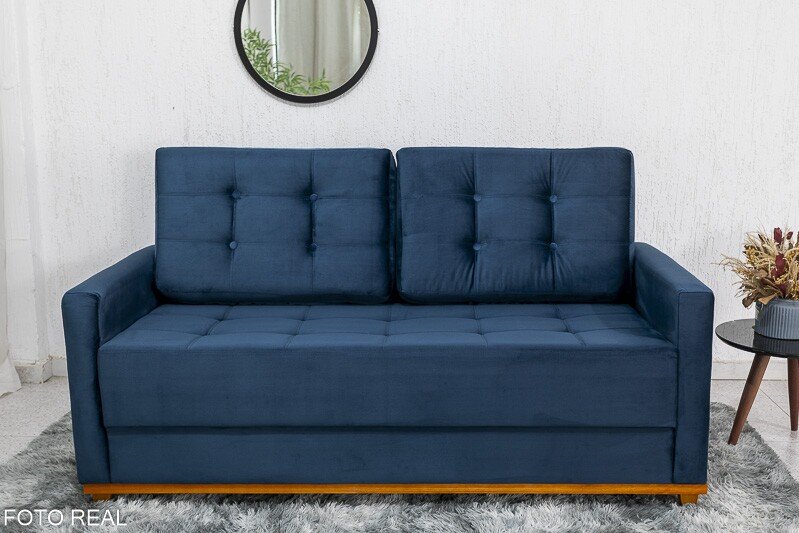 Sofá 3 lugares Living Áustria Veludo Azul A16 Larg. 1.70m - Imagem 2