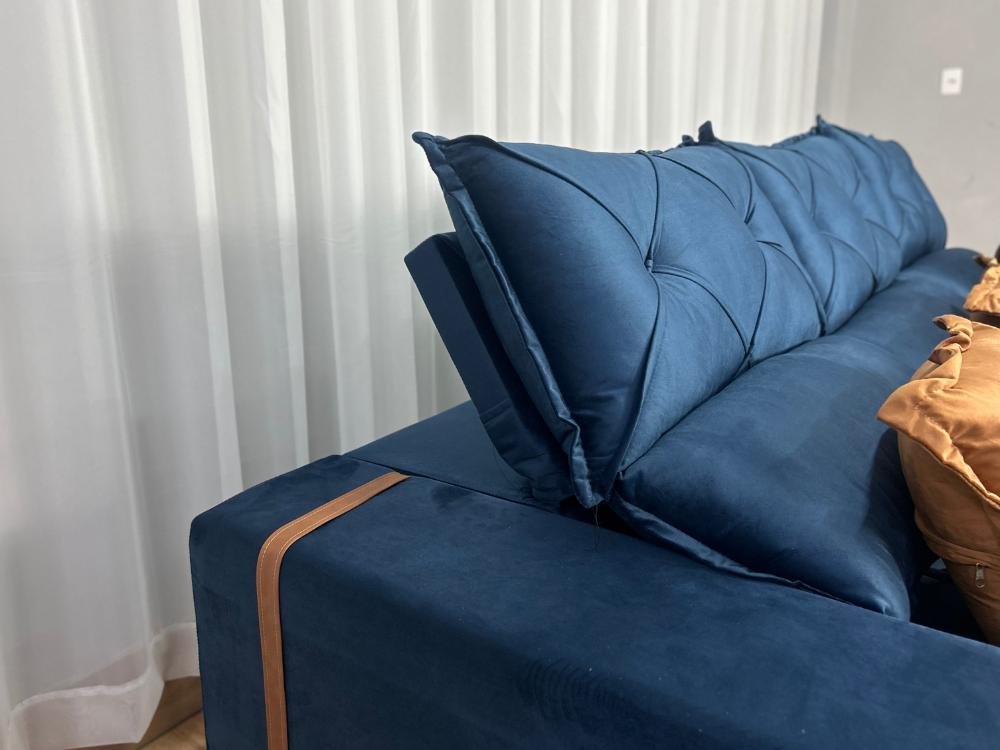 Sofá Retrátil Reclinável Pleno 3 Módulos 2.90m - Azul Veludo - Imagem 7