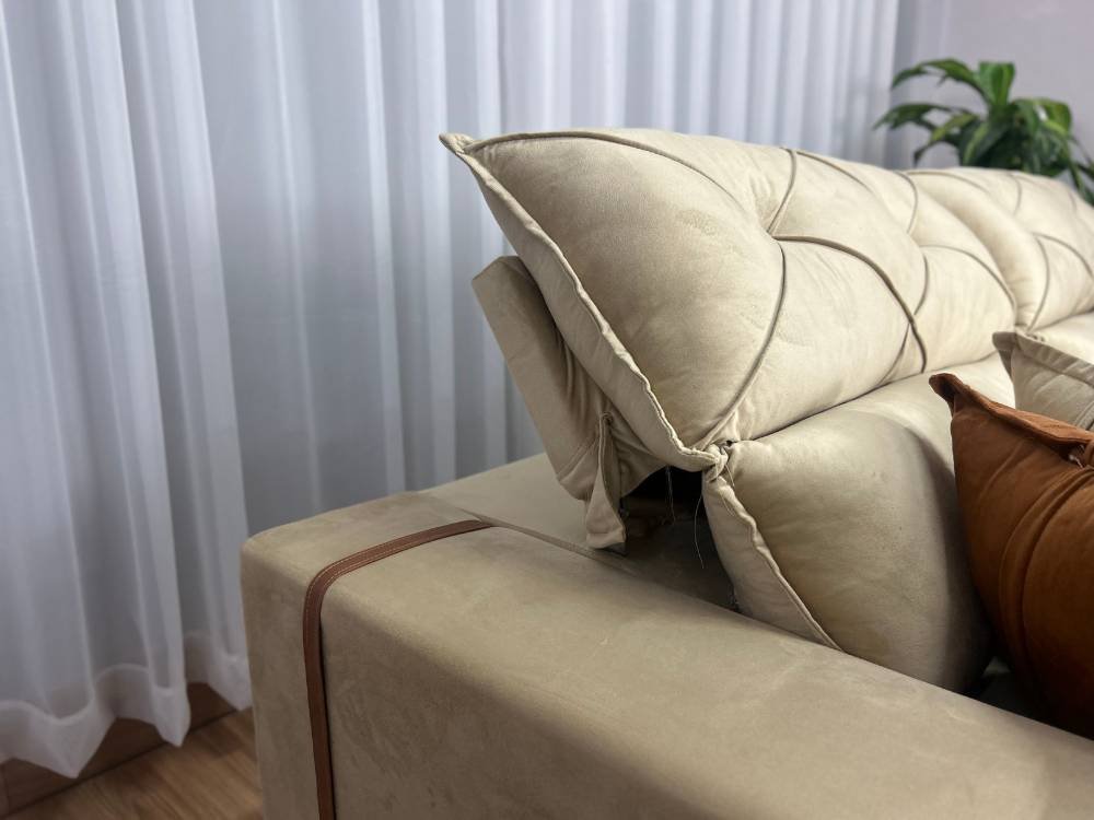 Sofá Retrátil Reclinável Pleno 2.10m - Bege Veludo - Imagem 6