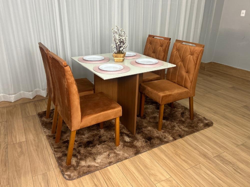 Mesa de Jantar Helo 0.90x0.90 Com 4 Cadeiras Jasmim - Mel/Off White/Terracota - Imagem 2