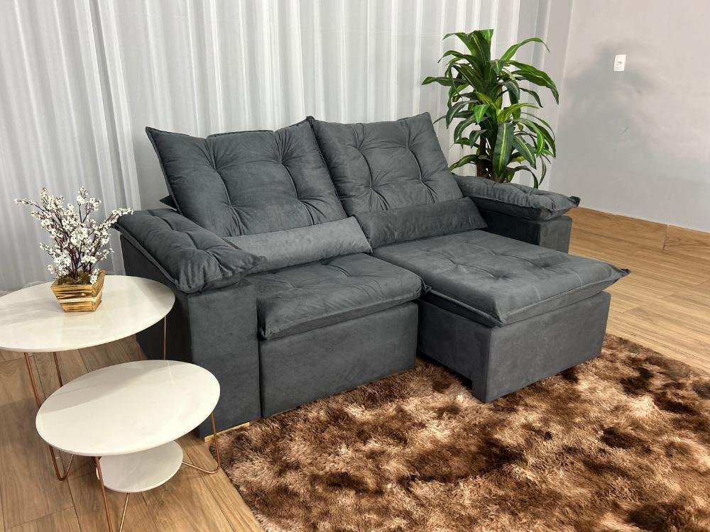 Sofá Retrátil Reclinável Atenas 2.00m - Cinza Veludo - Imagem 2