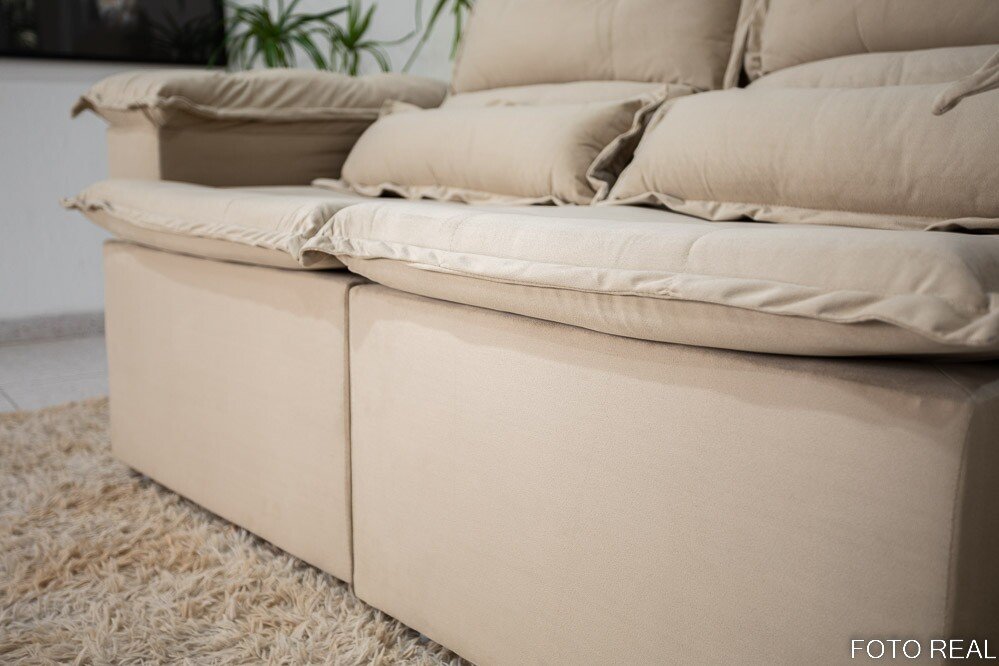 Sofá Retrátil Reclinável Nicole 1.80m Veludo Bege A32 - Imagem 8