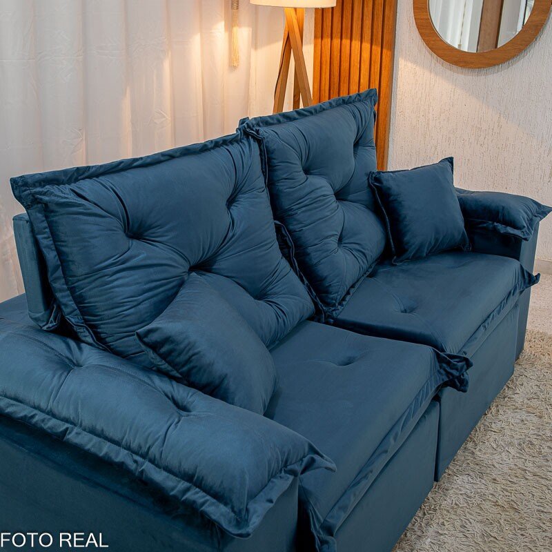 Sofá Retrátil Reclinável Porto Madri 2.00m Veludo Azul - D28 Pró Aditivada - Imagem 6