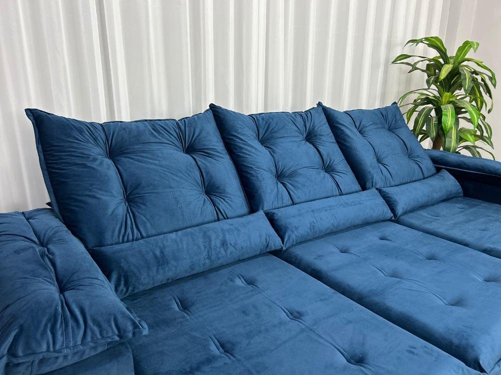 Sofá Retrátil Reclinável Atenas 2.70m - Azul Veludo - Imagem 5