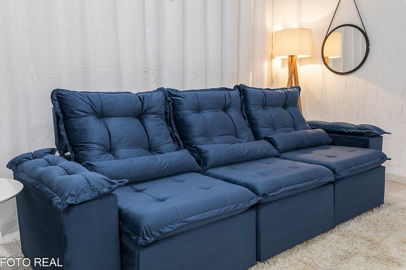 Sofá Retrátil Reclinável Grécia 2.70m Veludo Azul - Sem Caixa - Imagem 6