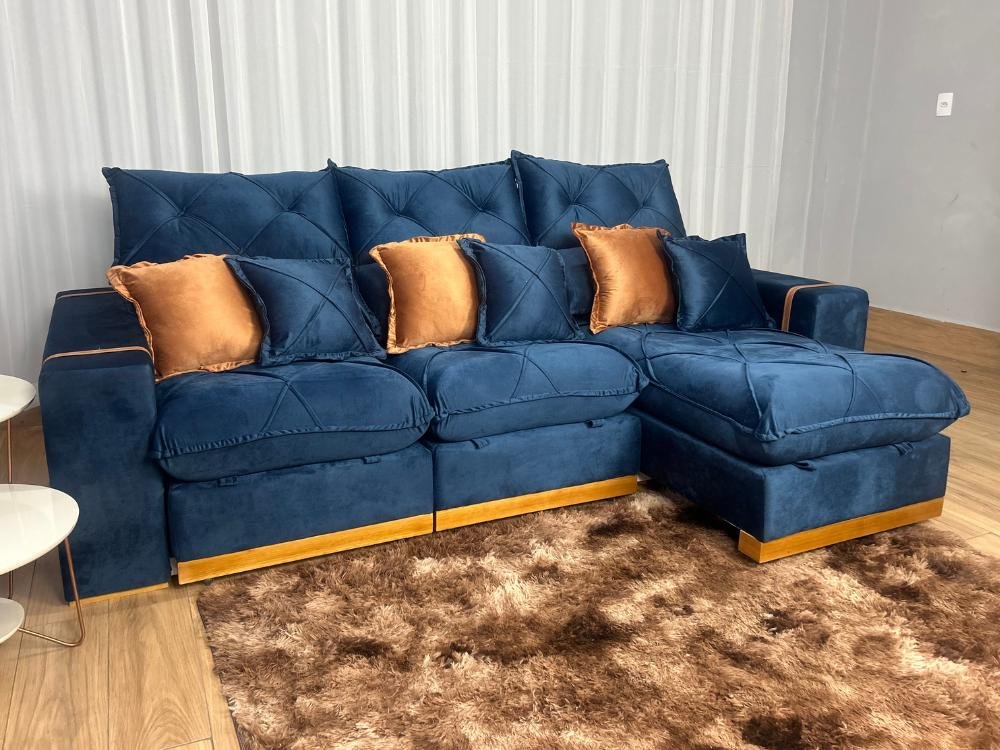 Sofá Retrátil Reclinável Pleno 3 Módulos 2.90m - Azul Veludo - Imagem 3