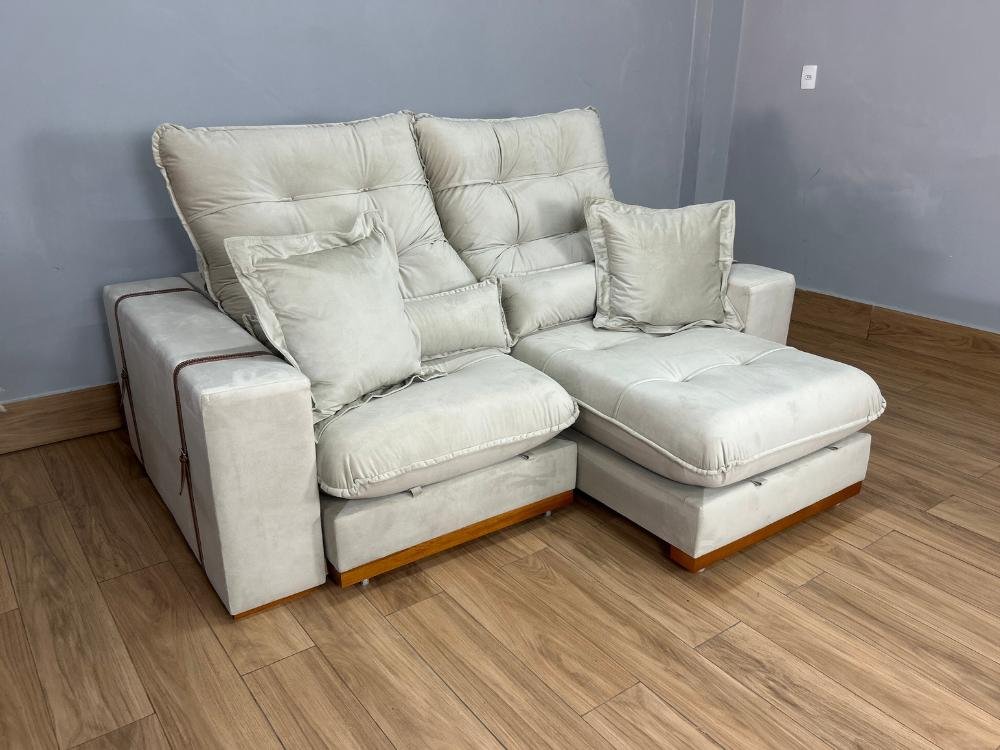 Sofá Retrátil e Reclinável Kioto 2.30m - Bege Veludo - Imagem 2