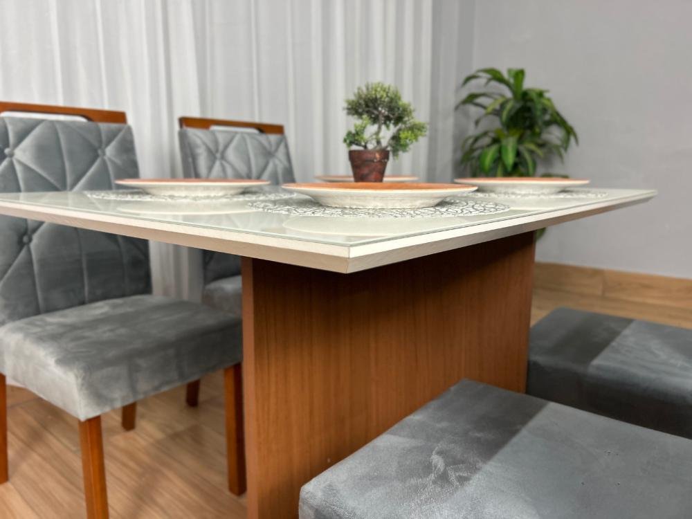 Mesa de Jantar Helo 0.90x0.90 Com 4 Cadeiras Jasmim - Mel/Off White/Cinza Veludo - Imagem 2