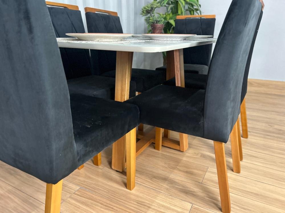 Mesa de Jantar Bali 1.60×0.80 Com 6 Cadeiras Isa – Cinamomo/Off White/Preto Veludo - Imagem 8