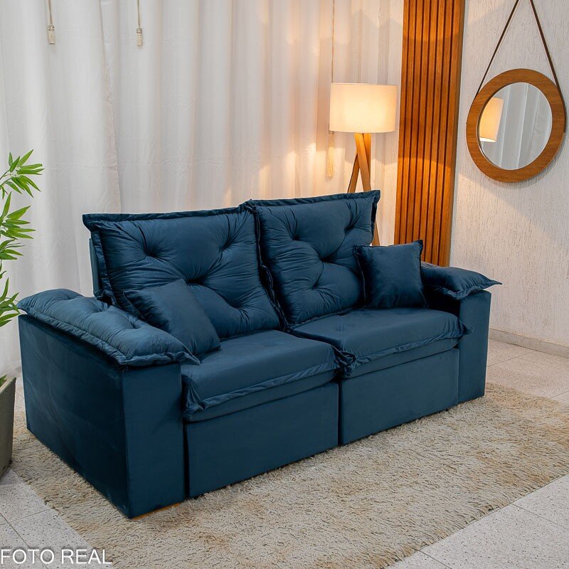 Sofá Retrátil Reclinável Porto Madri 2.00m Veludo Azul - D28 Pró Aditivada - Imagem 5