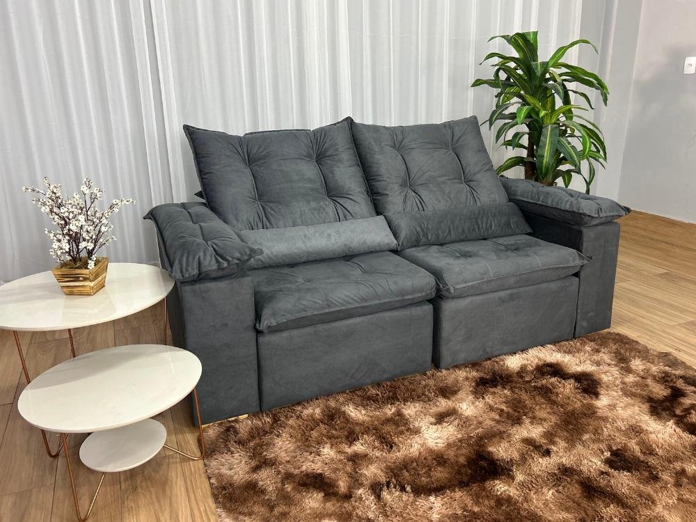 Sofá Retrátil Reclinável Atenas 2.00m - Cinza Veludo - Imagem 3