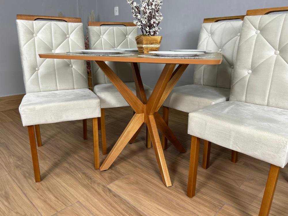 Mesa de Jantar Simpatia 0,90x0,90 Quadrada Com 4 cadeiras Jasmim - Cinamomo/Bege - Imagem 2