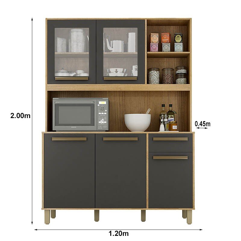 Armário de Cozinha Rubi Cinamomo/Grafite Valdemoveis - Imagem 3