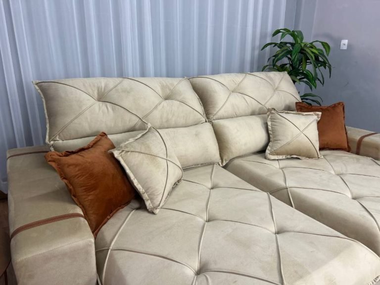 Sofá Retrátil Reclinável Pleno 2.50m - Bege Veludo - Imagem 5