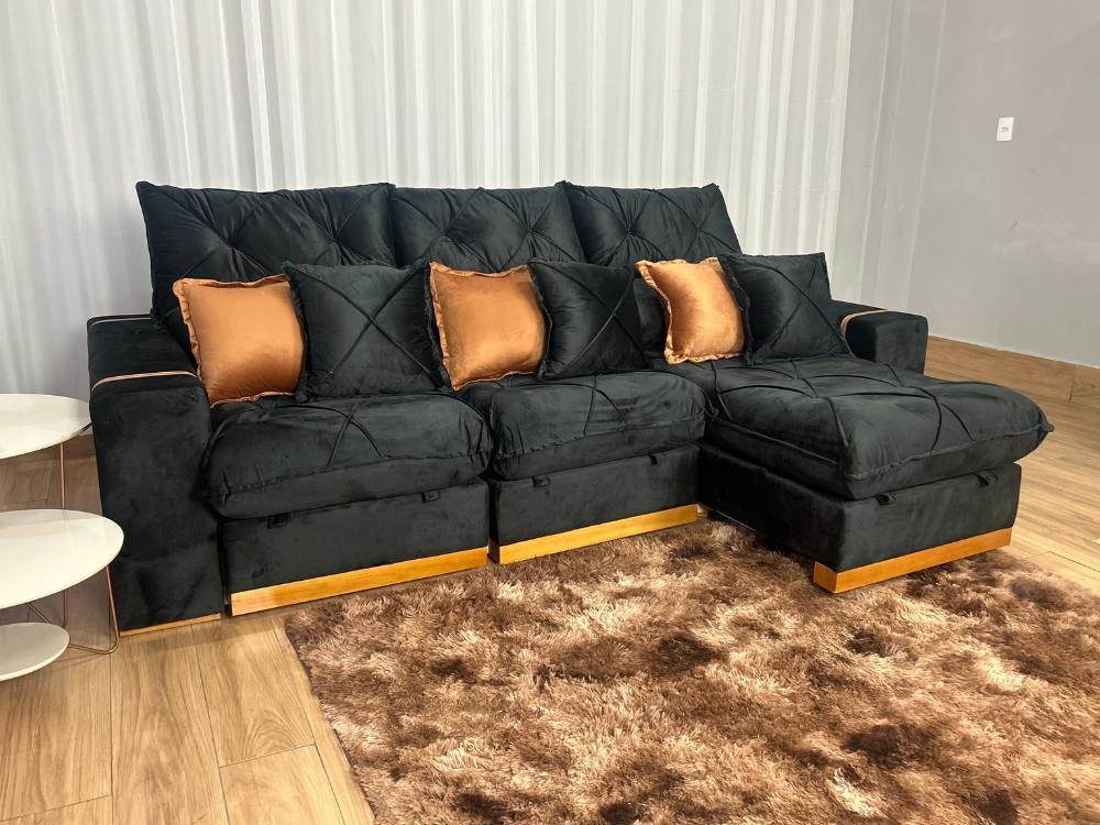 Sofá Retrátil Reclinável Pleno 3 Módulos 2.90m - Preto Veludo - Imagem 3