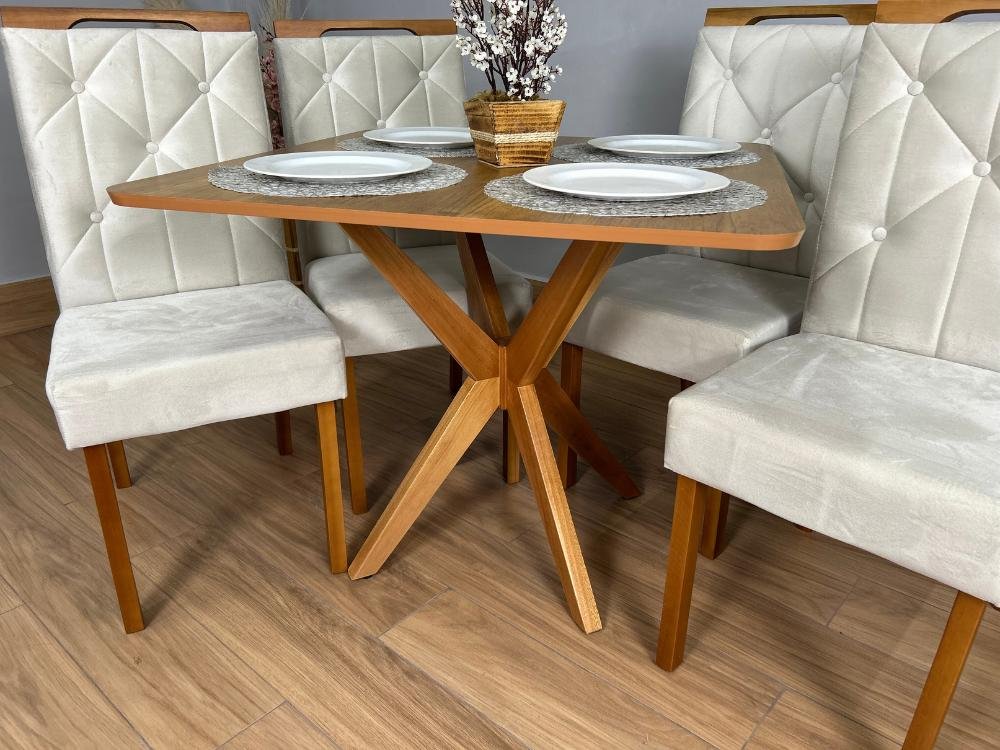 Mesa de Jantar Simpatia 0,90x0,90 Quadrada Com 4 cadeiras Jasmim - Cinamomo/Bege - Imagem 3