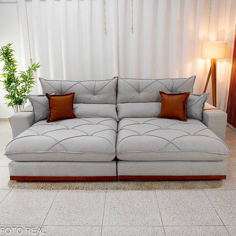 Sofá Retrátil Reclinável Gran Bello 2.90m Linho Cinza 31 - Molas Ensacadas - Imagem 2