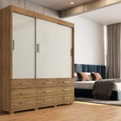 Guarda-Roupa Itapema II 3 portas de correr Sem espelho 9 gavetas - Cedro/areia FLEX