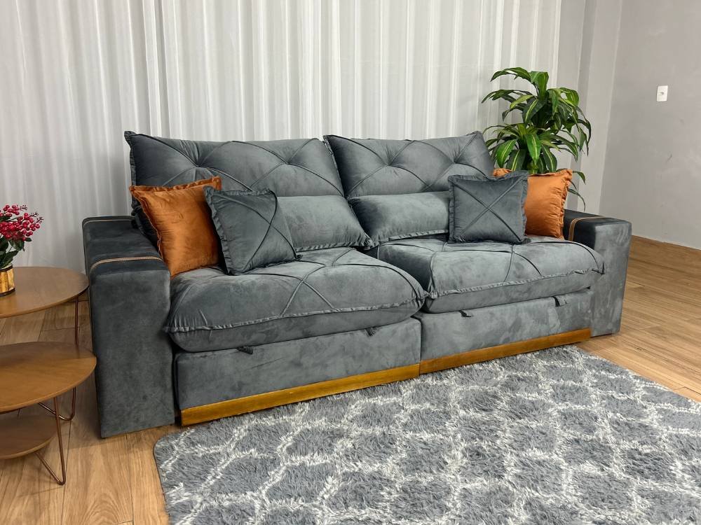 Sofá Retrátil Reclinável Pleno 2.10m - Cinza Veludo - Imagem 3