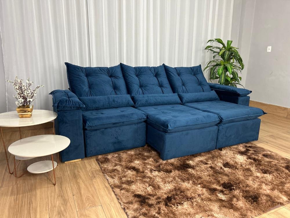 Sofá Retrátil Reclinável Atenas 2.70m - Azul Veludo - Imagem 4