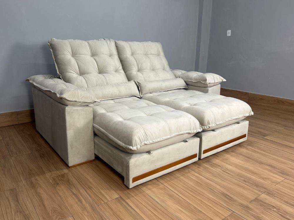 Sofá Retrátil e Reclinável Istambul 2.30m - Bege Veludo