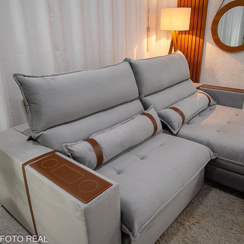 Sofá Retrátil Reclinável Ravello 2.50m Veludo Prata 3040/03 - Molas Ensacadas Pockets - Imagem 9