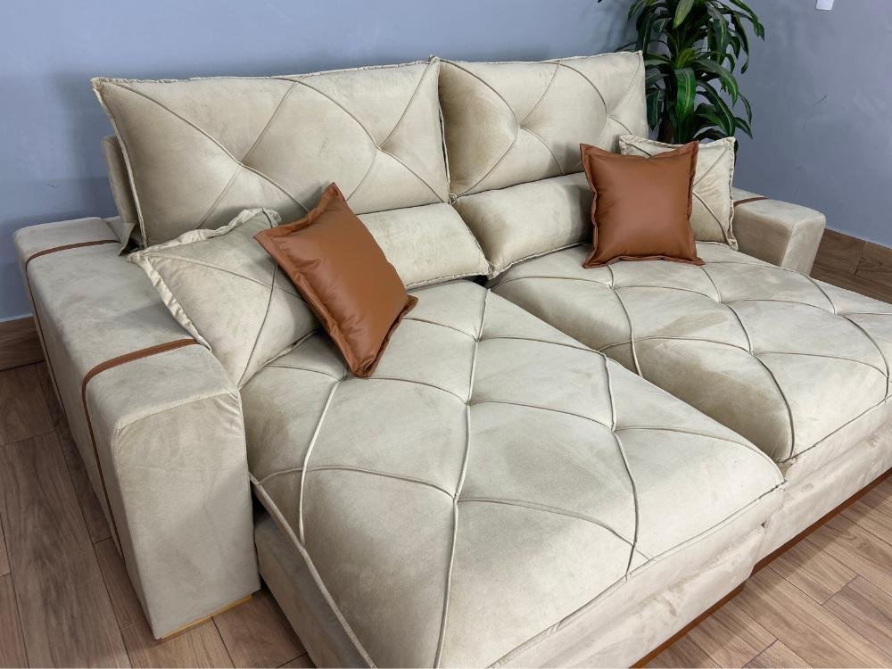 Sofá Retrátil e Reclinável Gran Bello 2.00m - Bege Veludo - Imagem 10