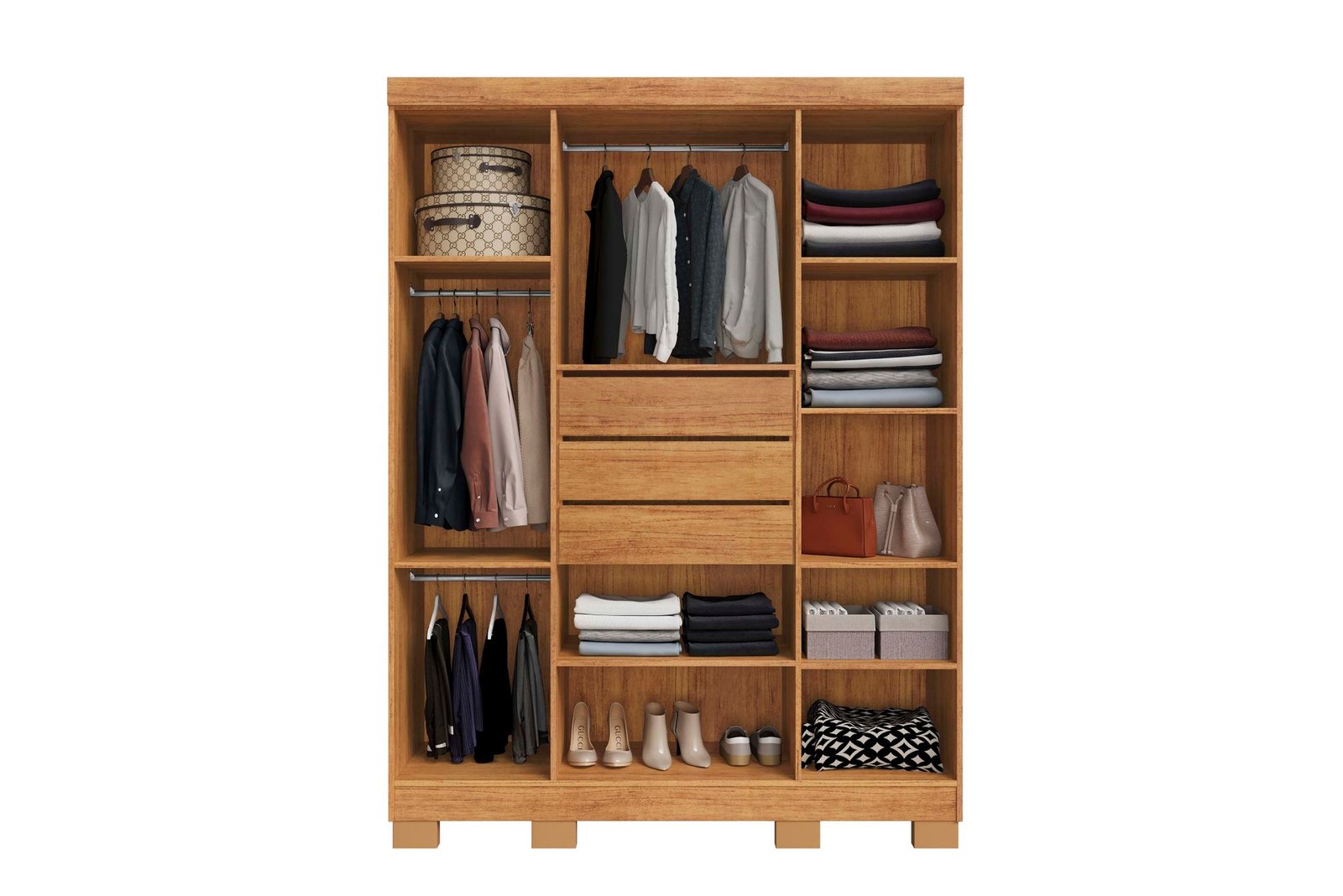 Guarda-Roupa Domus 4 portas com pés e chave - Cedro/Areia - Imagem 2