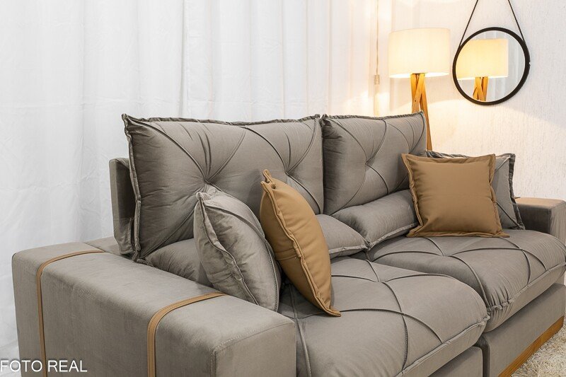 Sofá Retrátil Reclinável Gran Bello 2.30m Veludo Capuccino - Molas Ensacadas - Imagem 6