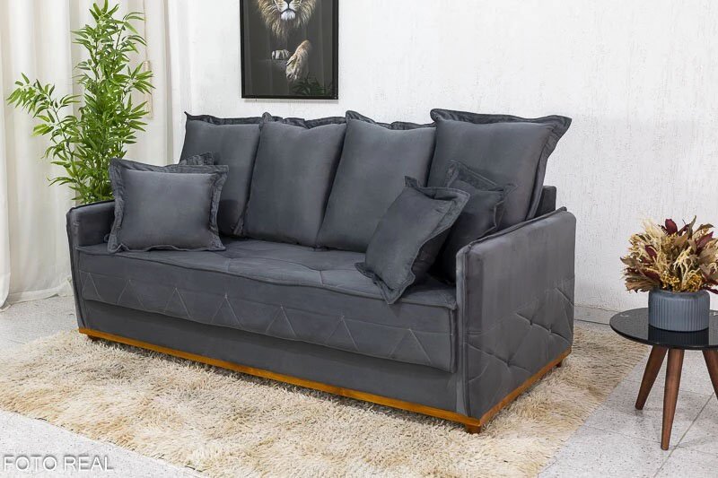 Sofá 3 lugares Vican Veludo Cinza 5001 Larg. 2.00m - Molas Bonnel - Imagem 3