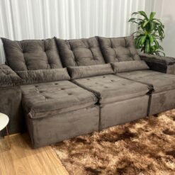 Sofá Retrátil Reclinável Atenas 2.70m - Marrom Veludo