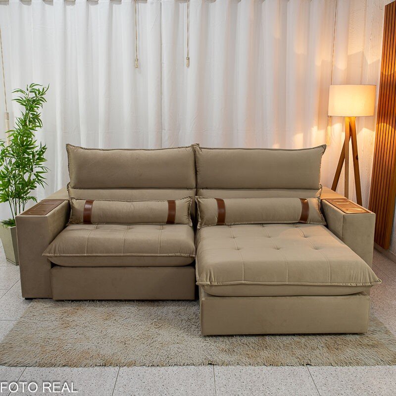 Sofá Retrátil Reclinável Ravello 2.50m Veludo Bege 3040/04 - Molas Ensacadas Pockets - Imagem 5