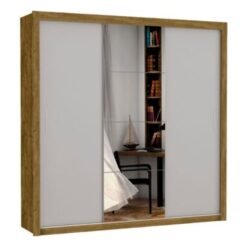 Guarda-Roupa Veneza Plus c/ espelho 3 portas e 4 gavetas - Cinamomo/Off White